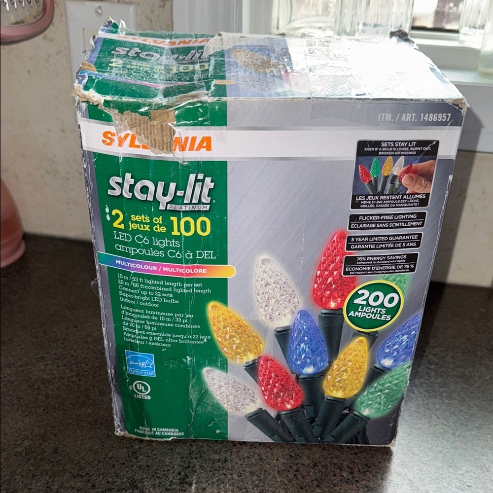Sylvania Stay-Lit Multicolor LED String Lights 2sets of 100 66 feet total